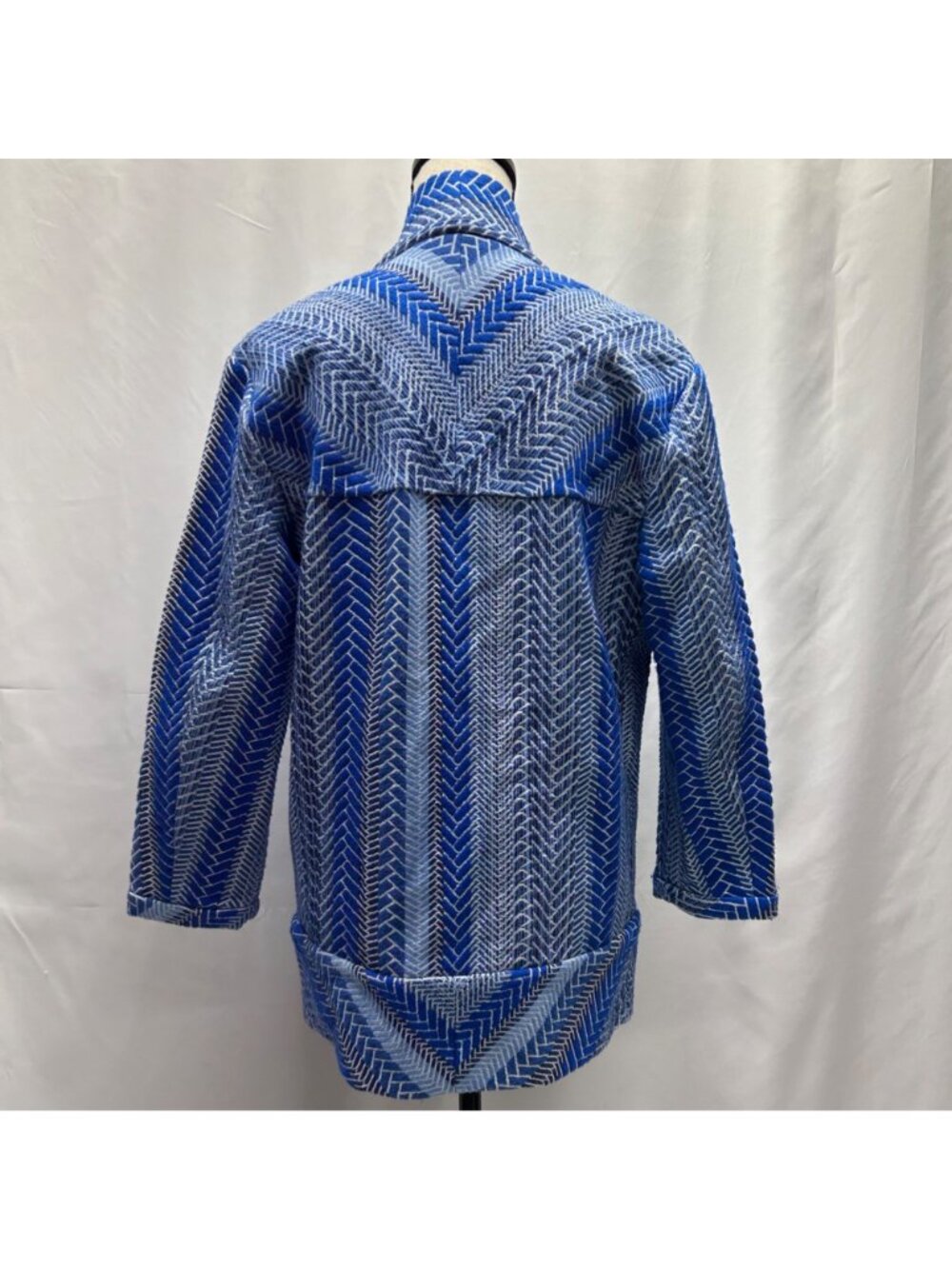 Betty Chow Womens Blue & White Chevron Pattern Open Front Jacket - Size S - Picture 2 of 16
